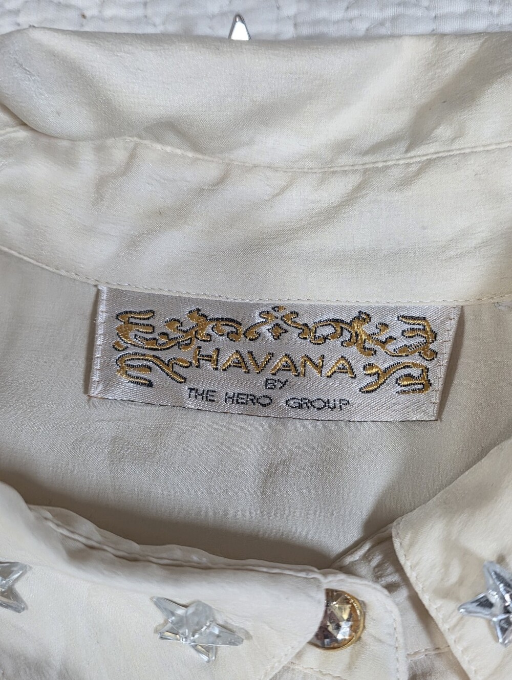 VTG Havana By The Hero Group Silk Beaded Fringe Western Country Button-Up Shirt - Picture 9 of 9